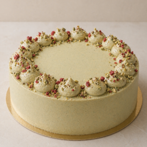 Pistáciová torta s malinami